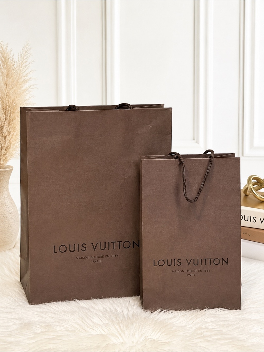 Louis Vuitton Authentic Paper Shopping Bags Set of 2 Brown Gift Packaging